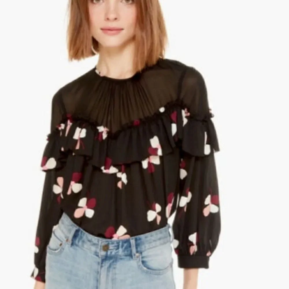 Kate Spade Black Floral Top Blouse